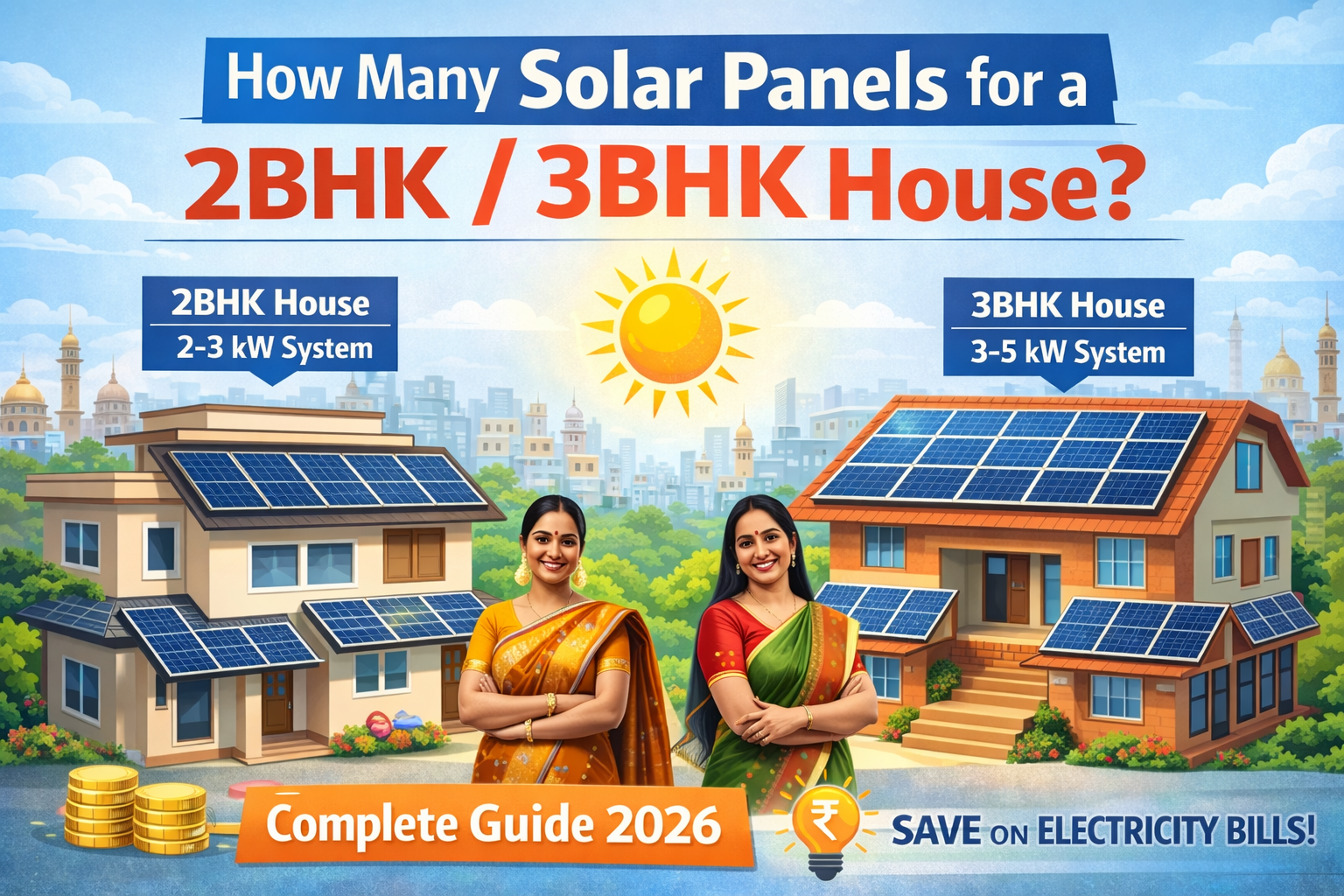 How Many Solar Panels Are Required for a 2BHK / 3BHK House? (Complete Guide 2026)